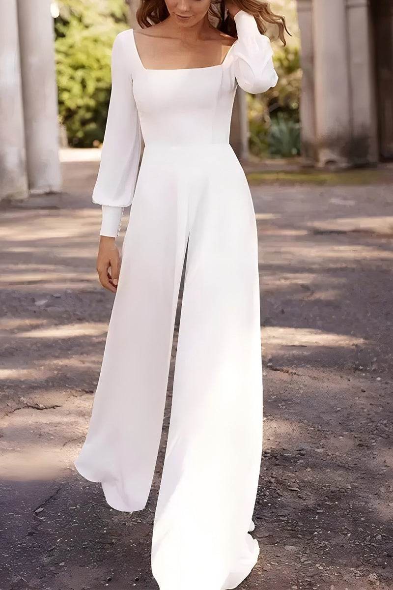 Square Floor Length Chiffon Wedding Jumpsuit CW3556 - COCOMELODY